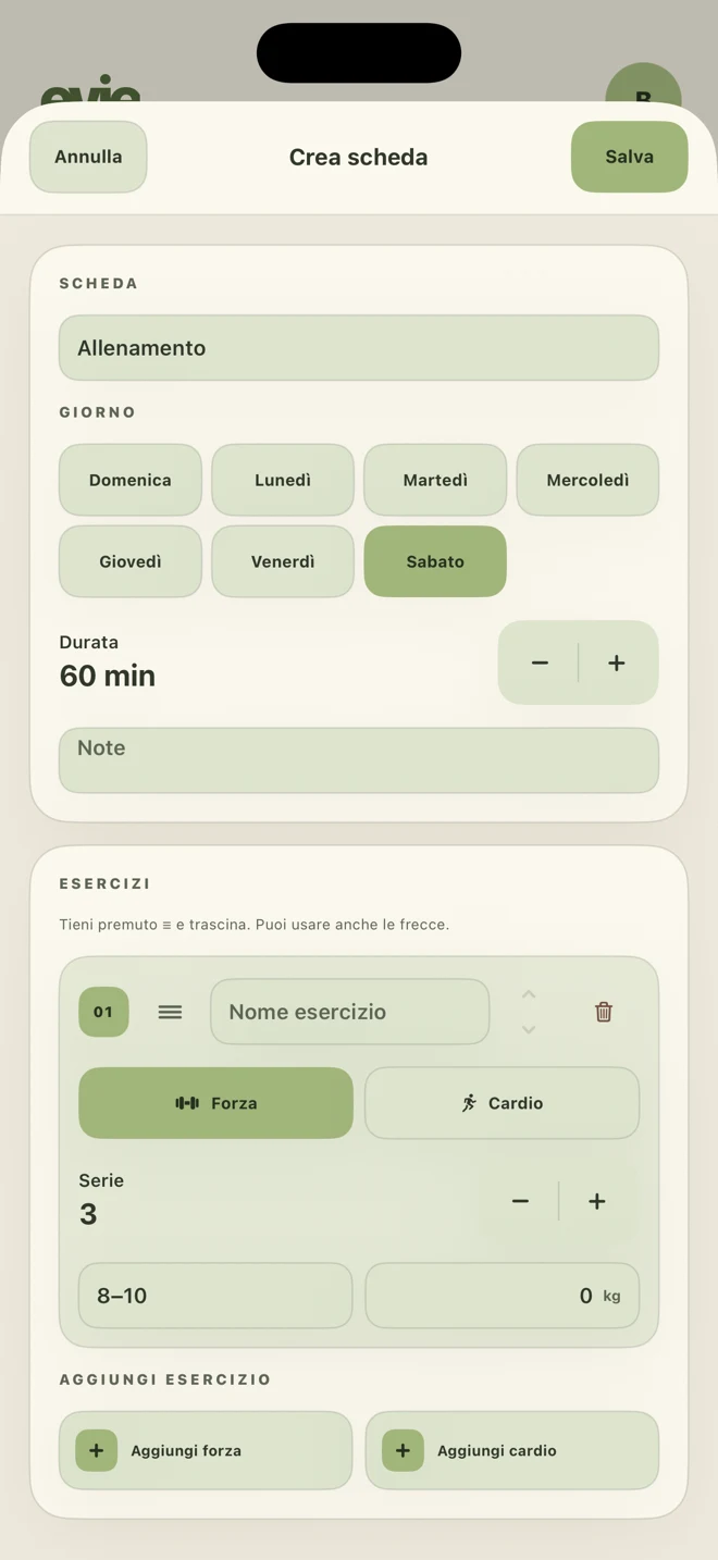 eve.: creazione di una scheda di allenamento